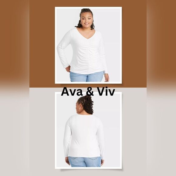 Ava & Viv White V-Neck  Top 1X - Picture 1 of 4